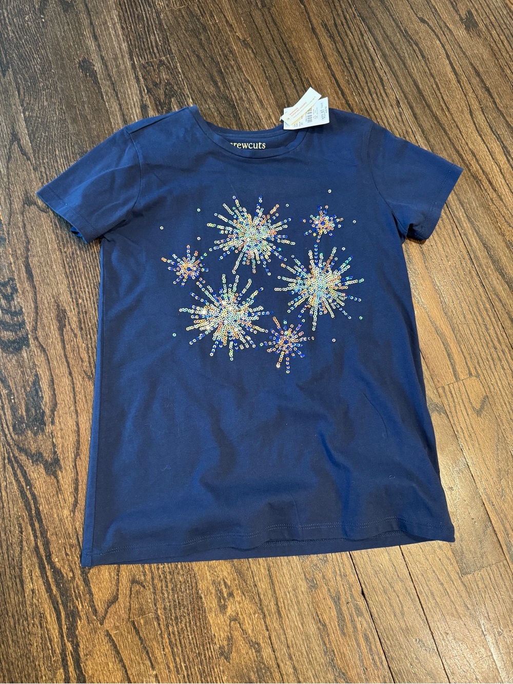 crewcuts Girls' Navy Sequin Firework T‑Shirt New Size 12-14 XL